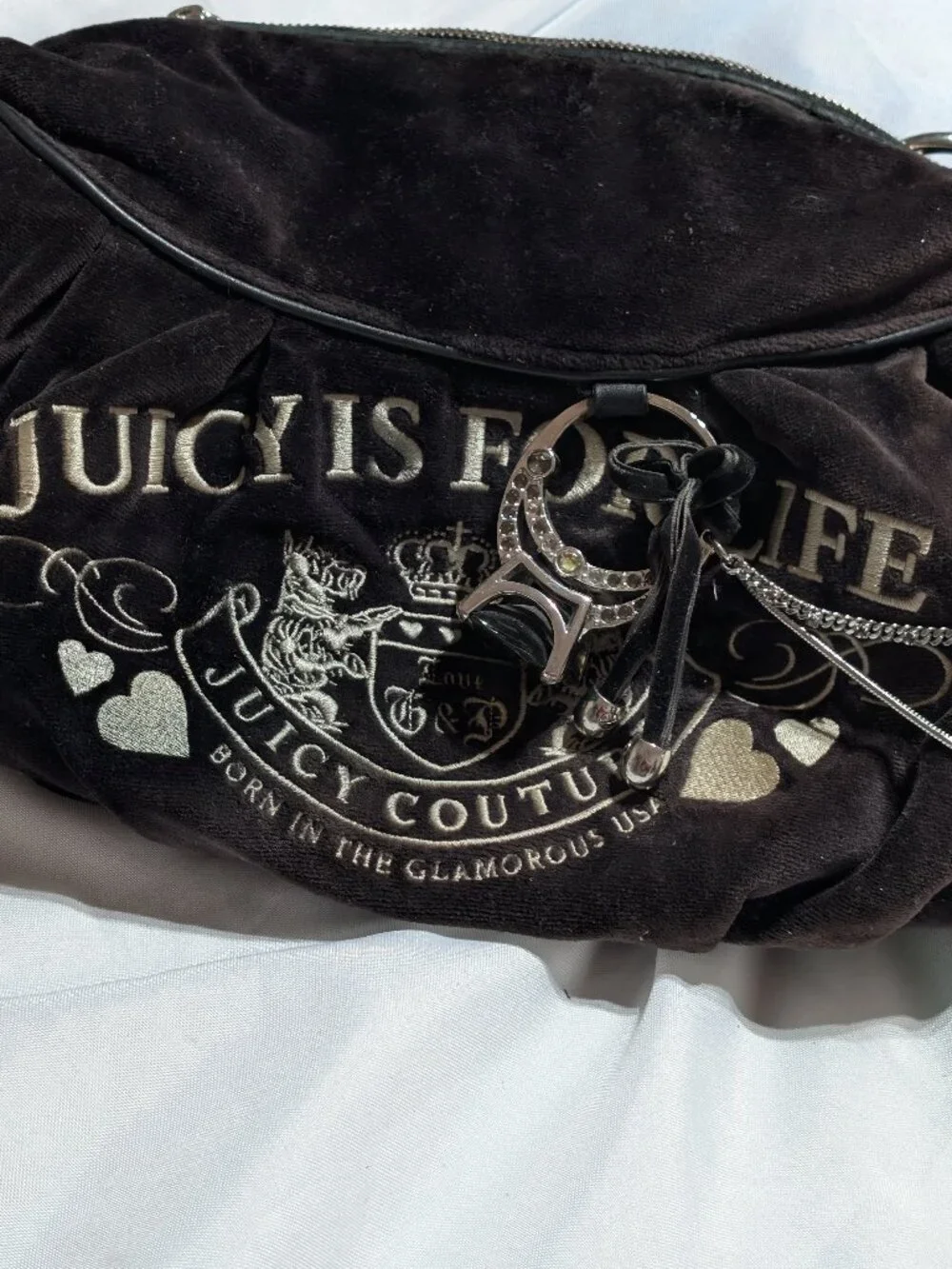 JUICY COUTURE HOBO DARK BROWN W/CHARMS BAG PLEASE READ DISCRIPTION - Picture 1 of 6